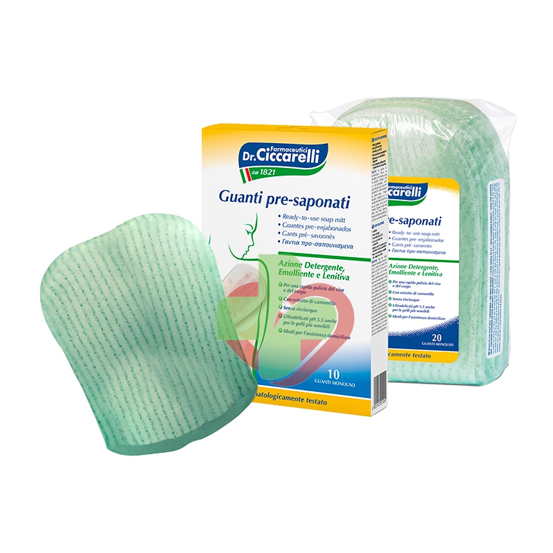 Dottor Ciccarelli Linea Igiene Corpo Guanti Pre-Saponati Detergenti 10 Pezzi